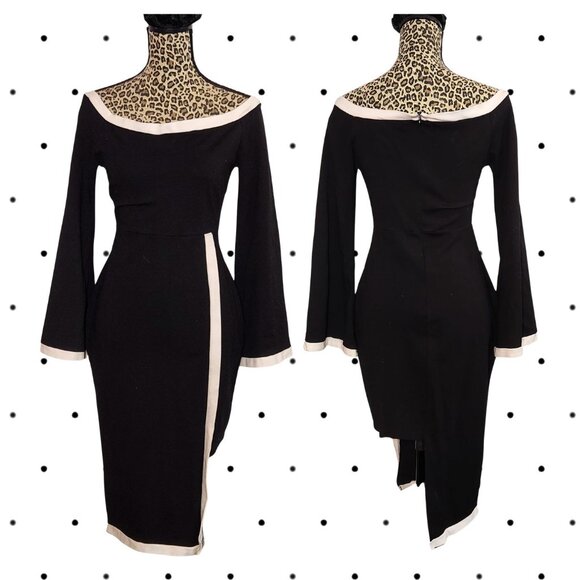 Stretchy black dress with white detail - Picture 1 of 3